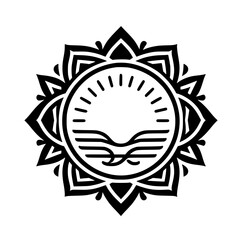 Obraz premium Minimalist Sun and Water Symbol in Lotus Flower Design - Black and White Nature Logo