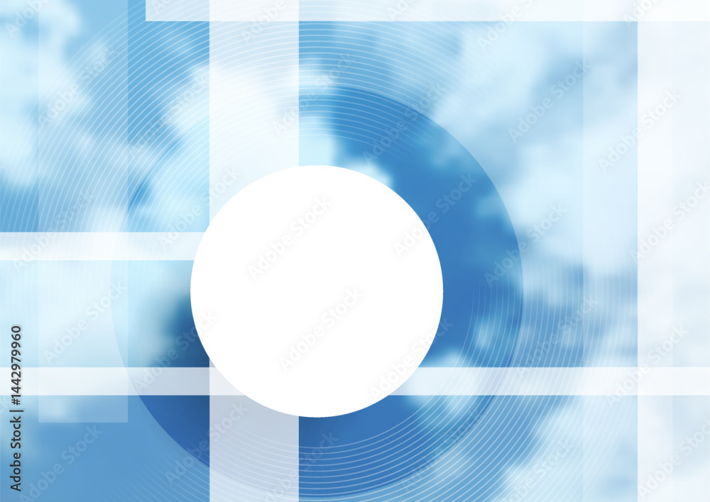Aufkleber sky clouds tech background with minimal white geometric stripes and circles. vector futuristic desig