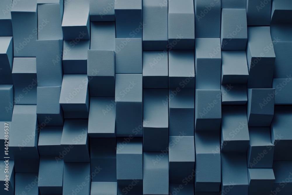 Aufkleber Abstract Arrangement of Gray Blue Cubic Blocks Wall creating a Minimalist Aesthetic and Elegant Visual Background