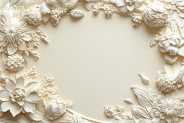 Ornate floral bas-relief frame design on a cream background.
