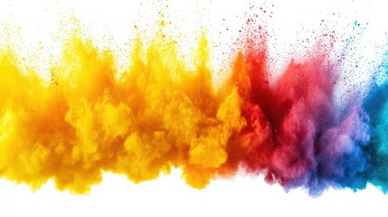 Dramatic rainbow color splash on white backdrop colorful holi powder explosion vibrant pigments artistic design