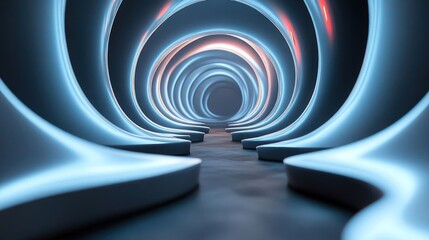 Fototapeta premium A futuristic tunnel with smooth, illuminated curves, creating a sense of depth and perspective.