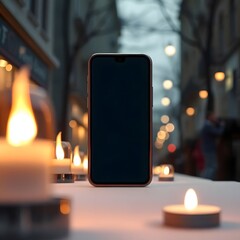 Modern smartphone mockup standing vertically. Ideal for UI/UX design presentation or app showcase.