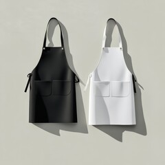 Elegant presentation of a black and white apron set ideal for cooking baking or artistic activities perfect for brand promotion