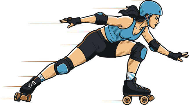 Roller Derby Athlete Turn, Vector Art