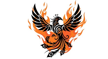 Black vector phoenix rising in flames, tribal style