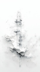 Obraz premium Technical drawing A tall rectangular structure on crumpled paper with sketch-like details and faint lines