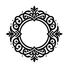 Elegant Black and White Ornamental Round Frame. Vintage Decorative Border with Flourishes and Dots. Classic Design Element.