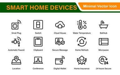 Obraz premium Smart Home Device Icon Pack. Modern Line Art, Outline Vector Set, Minimal, Digital, Professional, Easy to Use