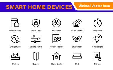 Smart Home Device Icon Pack. Modern Line Art, Outline Vector Set, Minimal, Digital, Professional, Easy to Use