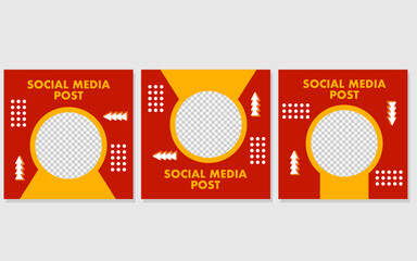 Social media post featuring three templates with red and yellow backgrounds.