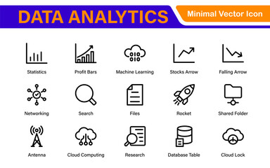 Big Data and Analytics Icon Pack – Cloud, AI, Charts, Visualization, Technology, Dashboard – Vector, Line, Outline, Minimal, Illustration Icons