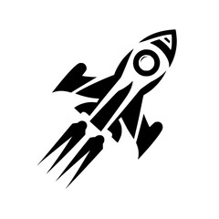 Dynamic Minimalist Rocket Launch Icon. Abstract Black and White Graphic Symbol for Success, Progress, and Fast Growth.
