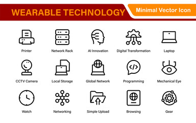 Wearable Technology Icons – Minimal Outline Vector Set for Smart Gadgets, Fitness Trackers, Smartwatches and AR Devices – Line Illustration Pack
