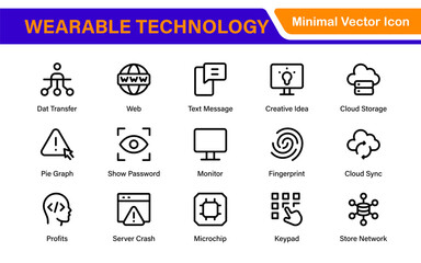 Wearable Technology Icons – Minimal Outline Vector Set for Smart Gadgets, Fitness Trackers, Smartwatches and AR Devices – Line Illustration Pack