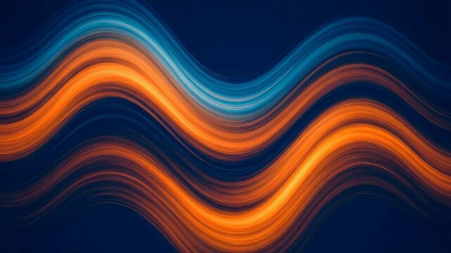 Abstract Wavy Lines Background - A dynamic abstract background featuring vibrant orange and blue wavy lines flowing across a dark navy backdrop. The smooth
