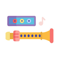 Colorful Kids Recorder Flute Icon – Flat Vector Music Instrument for Children’s Education and Apps