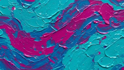 Abstract Pink and Teal Impasto Painting Texture - Close-up view of an abstract painting featuring vibrant pink and teal colors applied with a thick impasto technique. The colors blend and swirl togeth - Powered by Adobe