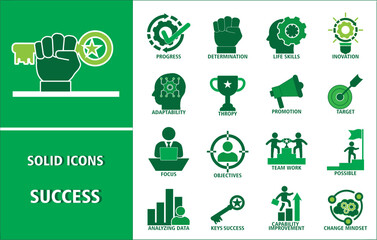Success icon set Successful business development, Achievement, handshake, victory You can easily change the color