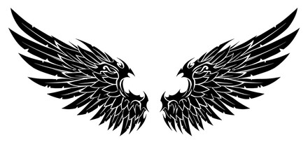 Obraz premium Black vector wings with tribal detailing