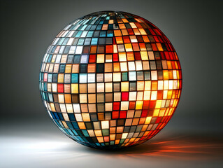 Obraz premium A sphere covered in many colored tiles creating an interesting pattern on a neutral background