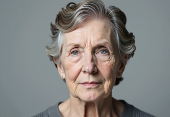 Portrait of an Elderly Woman with Gray and Brown Hair