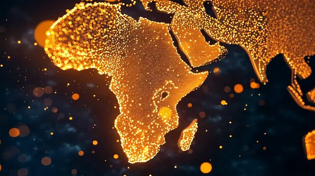 Glowing particles form the shape of the African continent