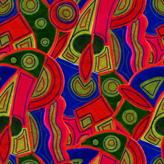 Abstract seamless pattern with watercolor drawing in doodle style. Drawing with markers.