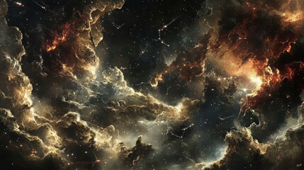 Fototapeta premium A cosmic scene depicting vibrant nebulae and star formations in deep space.