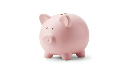 Fototapeta premium Ai image simple pink ceramic piggy bank, symbol of saving money and finance, isolated on a clean white background.