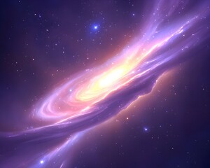Fototapeta premium A vibrant, swirling galaxy with a bright core, illuminated by glowing purple and orange nebulae against a dark space backdrop