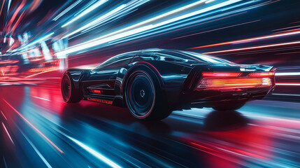 Retro cyber car image in motion