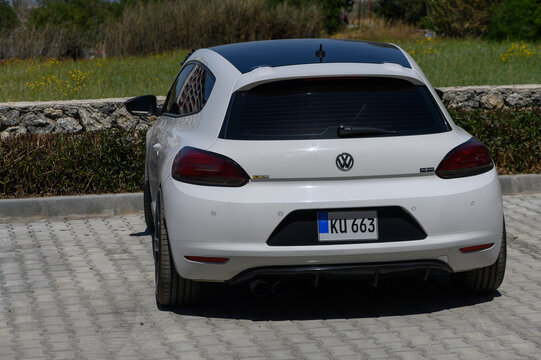 Gaziveren Cyprus 27.04.2025 Volkswagen Scirocco compact sports coupe on the road. Stylish design with dynamic lines and low profile. Ideal for automotive themes, transportation, and car advertising.