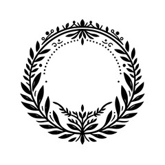 Elegant Botanical Wreath Frame Black White Illustration