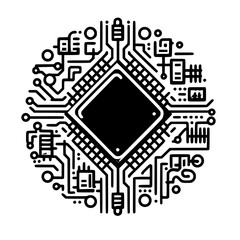 Abstract Circuit Board Circle Icon - Minimalist Line Art Technology Design