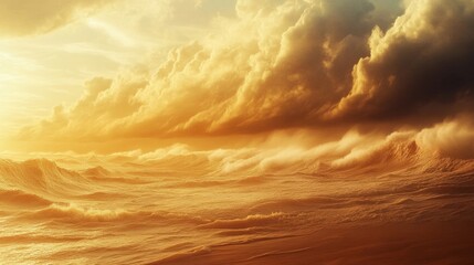 Obraz premium Golden Sunset Over Stormy Ocean Waves