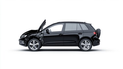 Fototapeta premium Black SUV with Open Hood Isolated on White Background