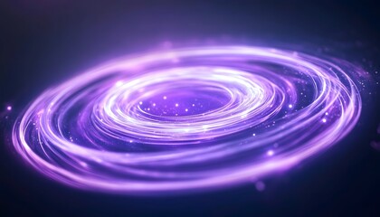 Glowing purple concentric circles swirl, sparkling dust motes in dark space