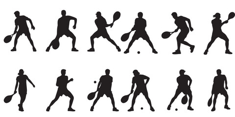set black vector tennis player silhouettes, table tennis player 