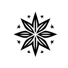 Fototapeta premium Abstract Geometric Star Symbol with Satellite Stars - Minimalist Black and White Vector Graphic