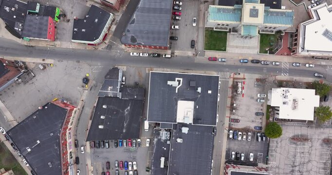 Pawtucket RI, USA - April 5, 2025:  Aerial video of downtown Pawtucket and the surrounding area.
