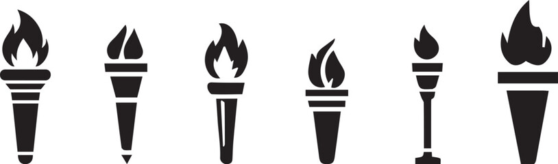 Torch icon. Black torch icons in flat design silhouette vector set
