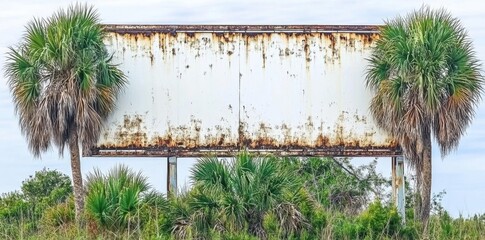 Rusty Billboard with Palm Trees, and South.