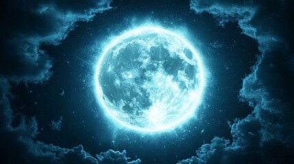 Full Blue Moon in a Dark Night Sky