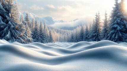 Snowy Mountain Sunrise Landscape.