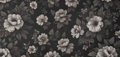 Subtle charcoal floral wallpaper, vintage blooms & leaves, elegant, shabby chic, aesthetic