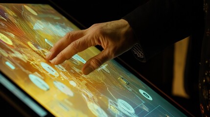 Interactive Touchscreen Technology Interface, Exploring Data Analysis and Business Intelligence Visualizations
