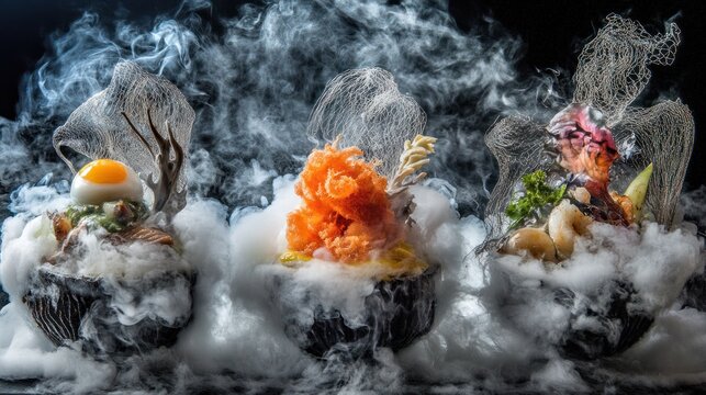 Exquisite Asian Fusion Dishes with Dry Ice