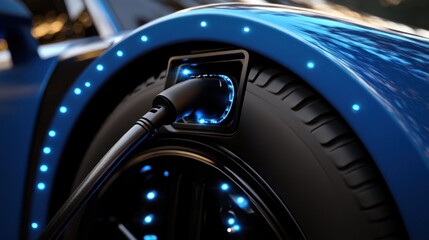 Charging electric car wheel, glowing lights