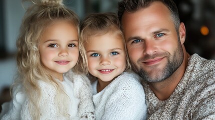 Happy father with two daughters